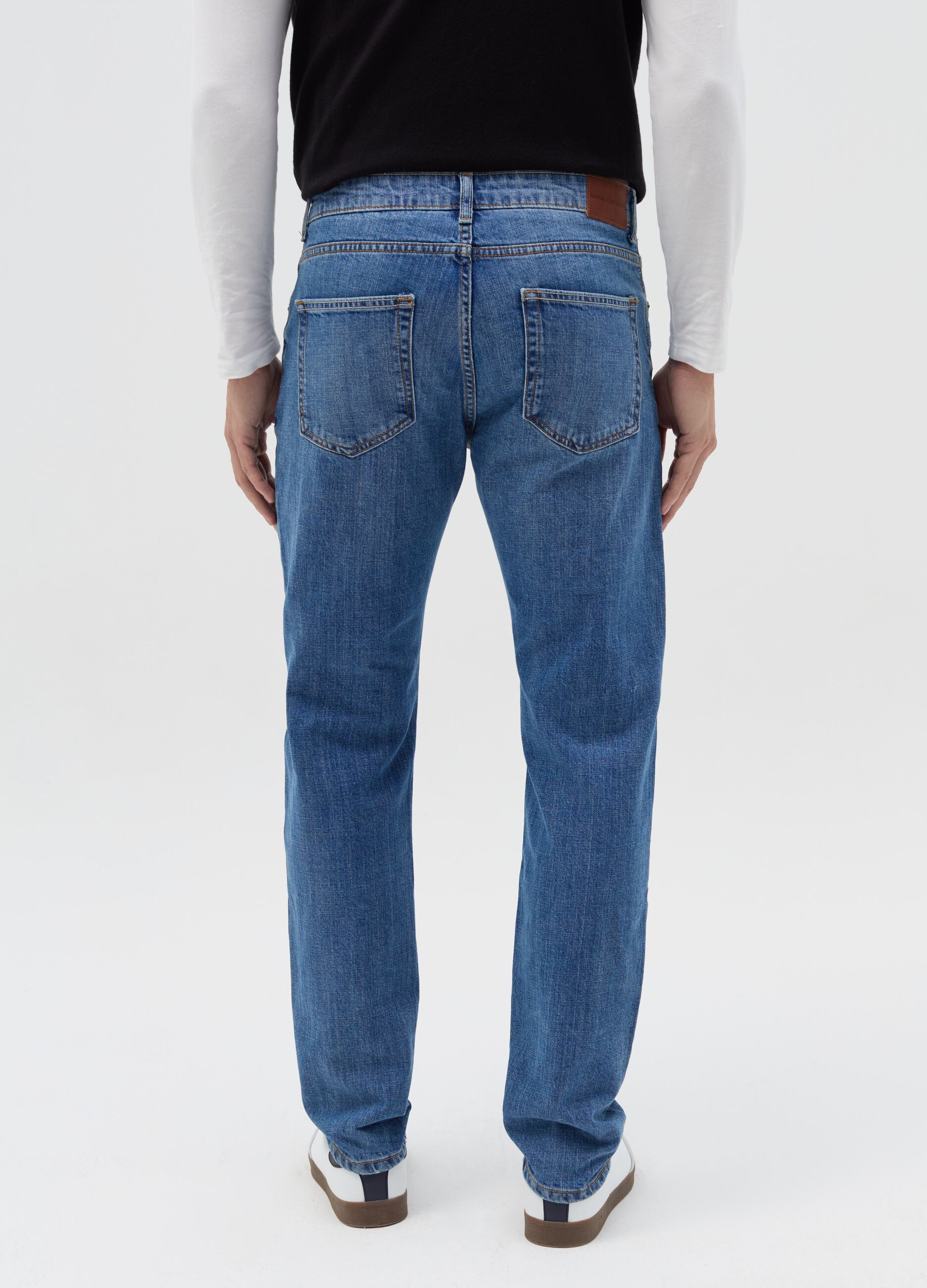 Slim-fit cross-hatch cotton jeans