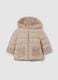 Beige padded jacket with faux fur hood_0