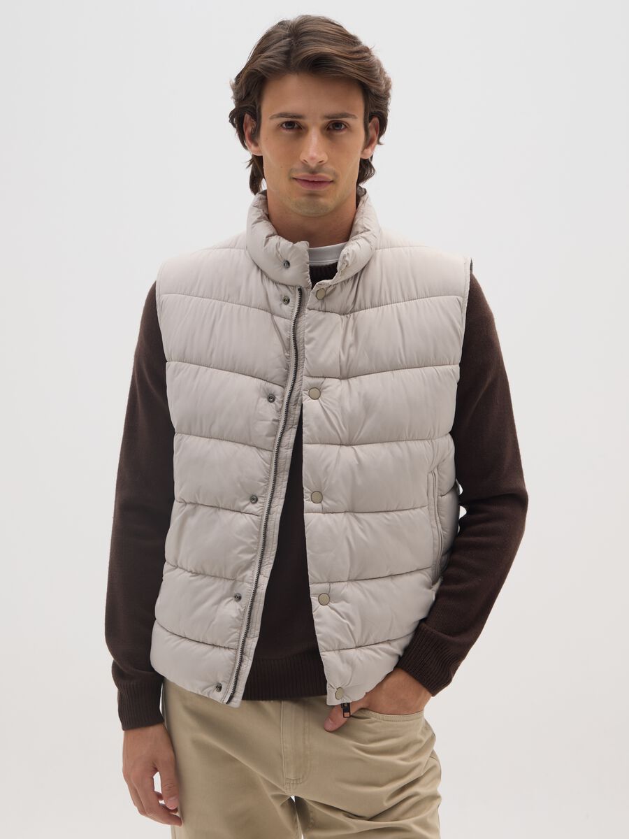 Beige Quilted Waistcoat with Zip_0