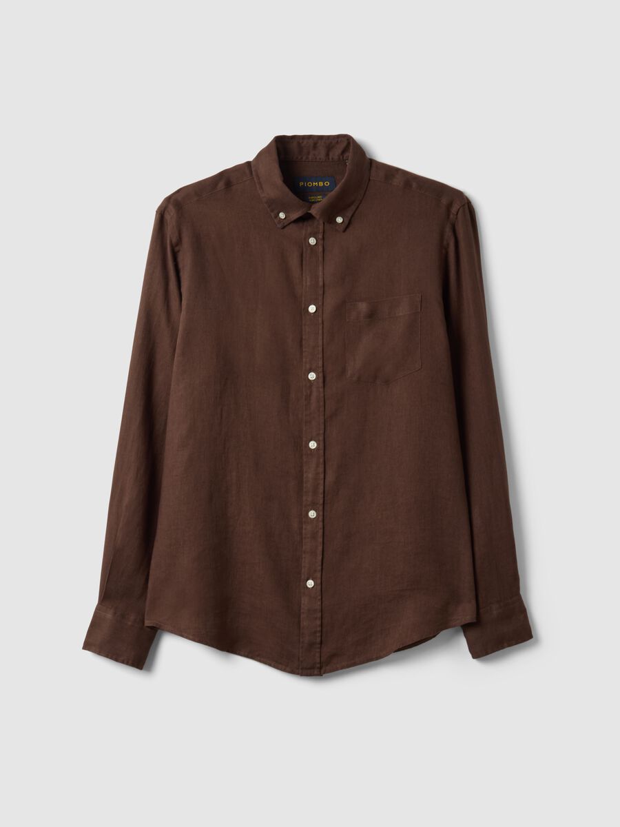 Camicia a maniche lunghe in puro lino marrone regular fit_4
