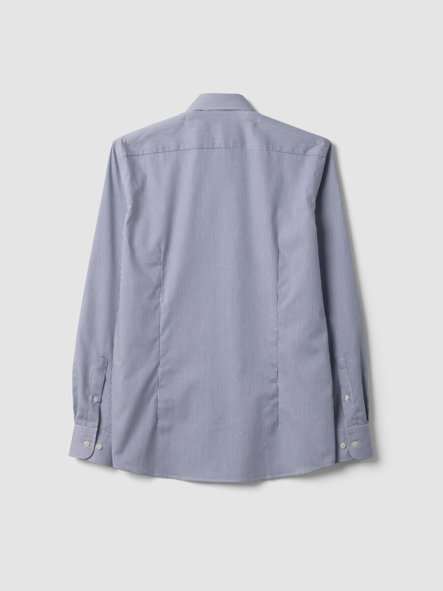 Blue pure cotton striped shirt with French collar, slim fit, non-iron_5