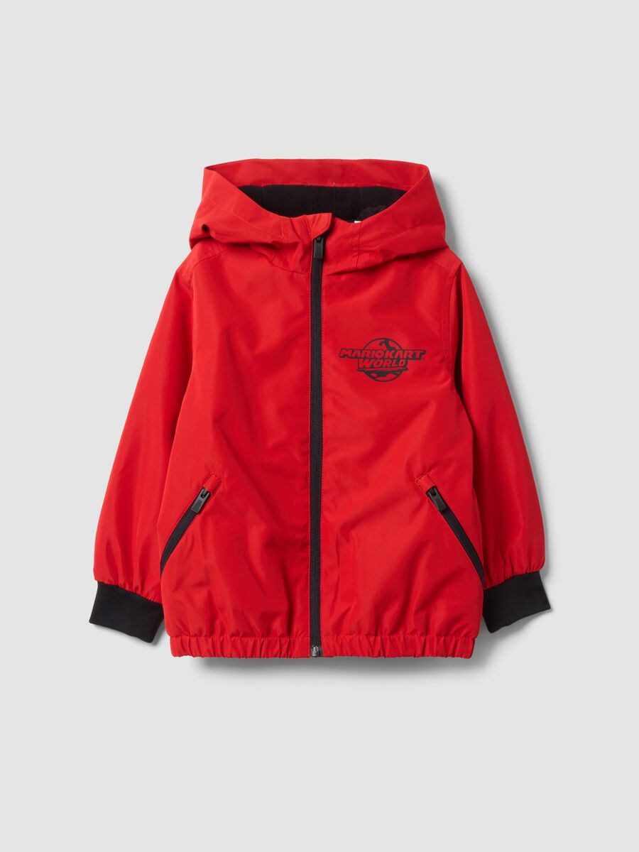 Red rain jacket with hood and zip, Mario Kart print_0
