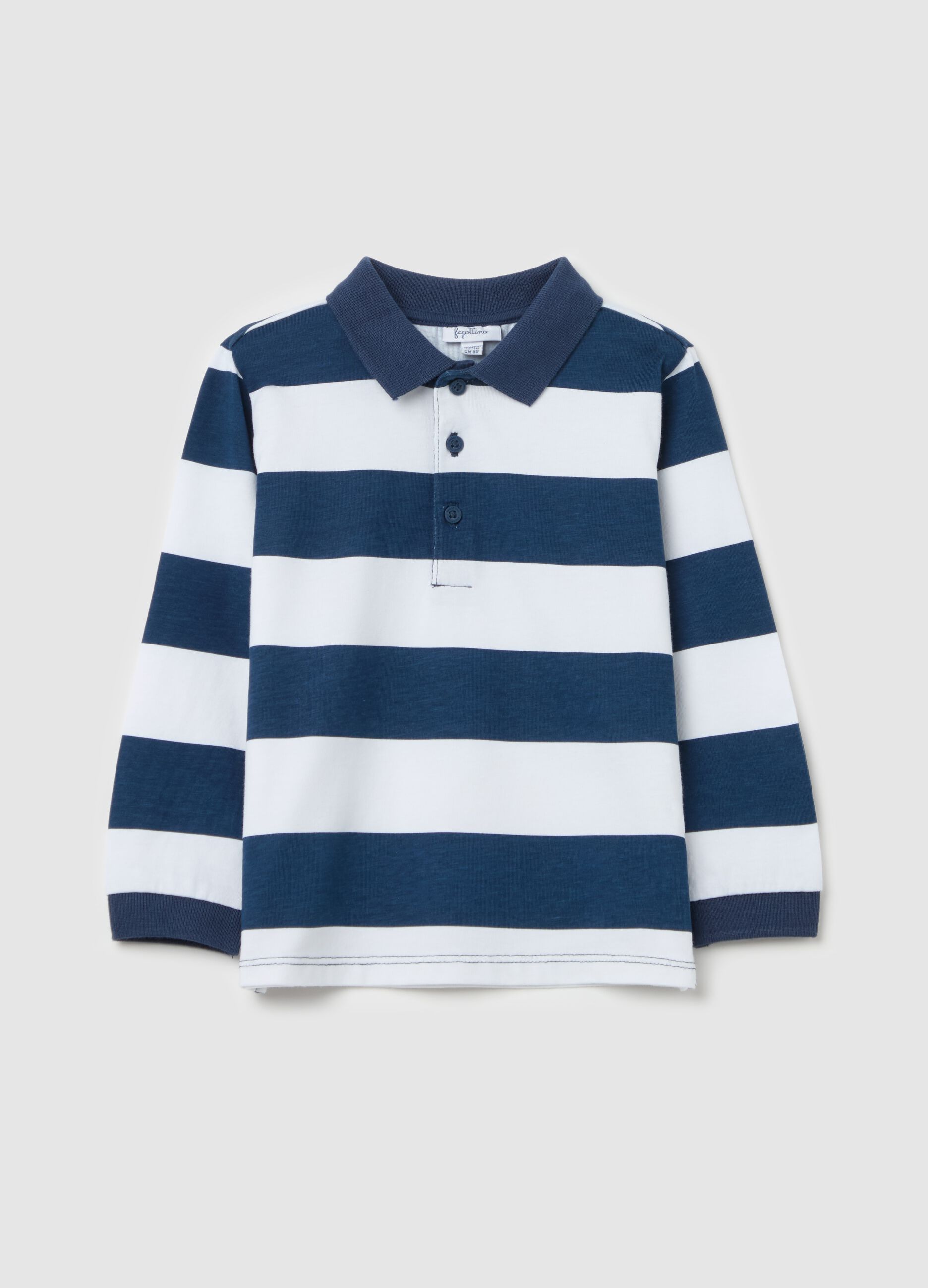 Long-sleeved polo shirt in striped cotton