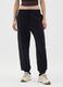 Black cotton blend regular fit trousers_1