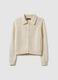 Beige pure cotton regular fit cardigan with polo collar_4