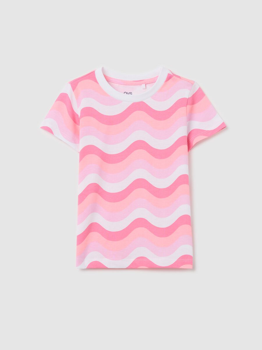 Pink and white T-shirt in cotton with print_0