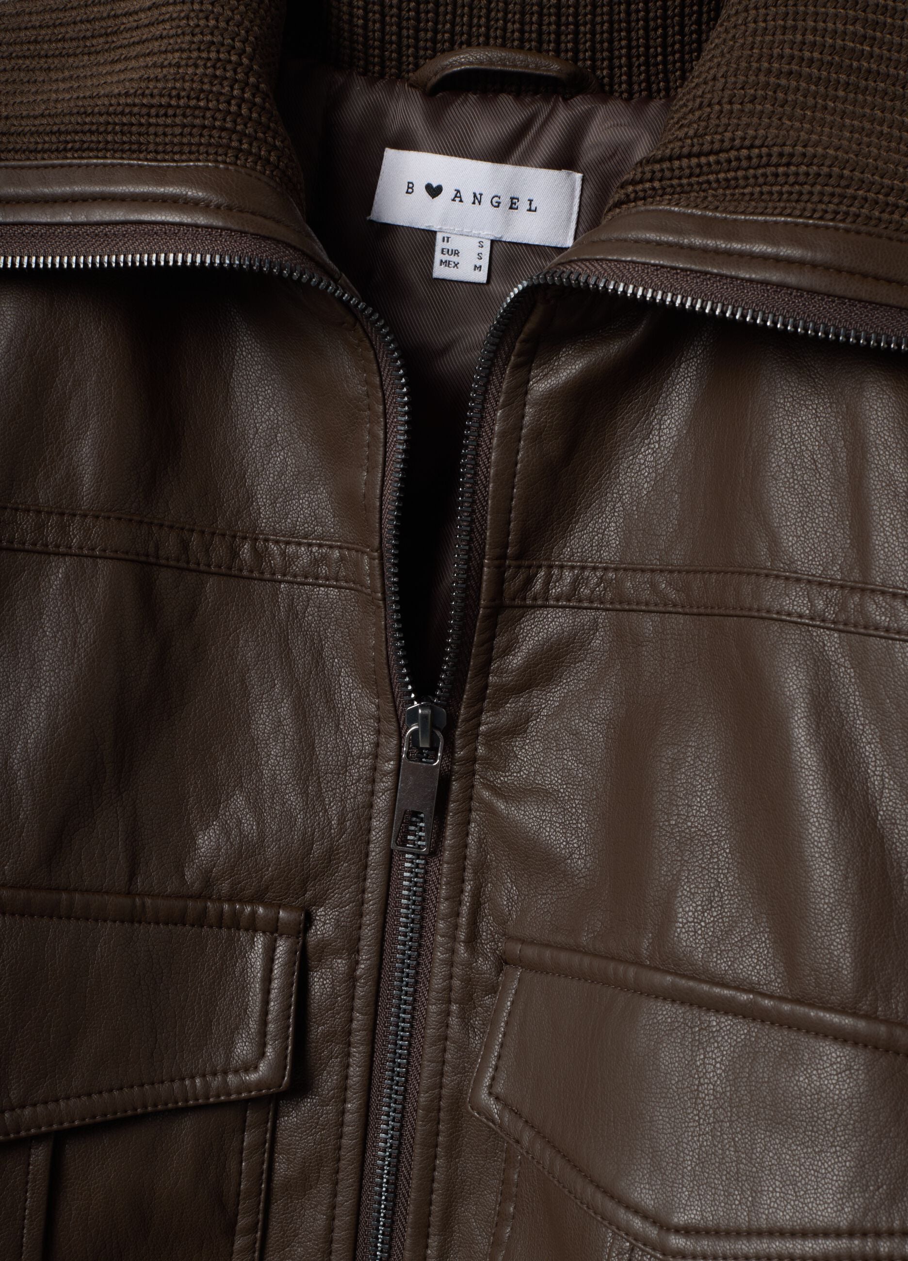 Brown viscose-blend jacket with zip