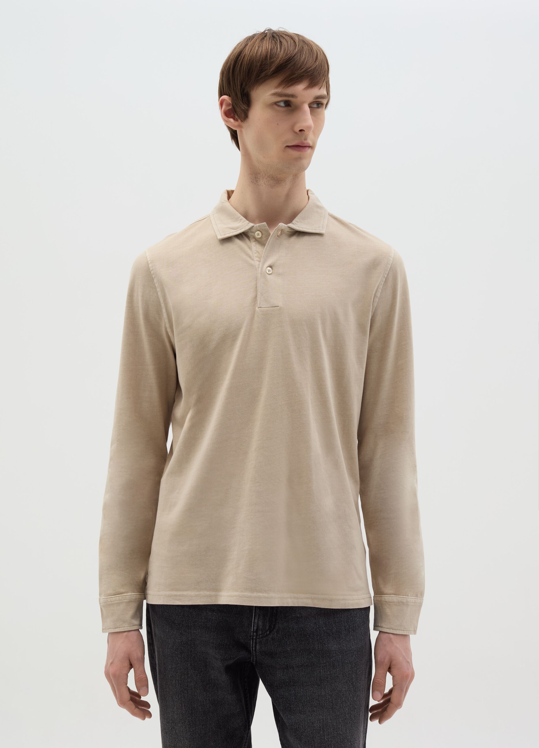 Long-sleeved polo shirt in cotton