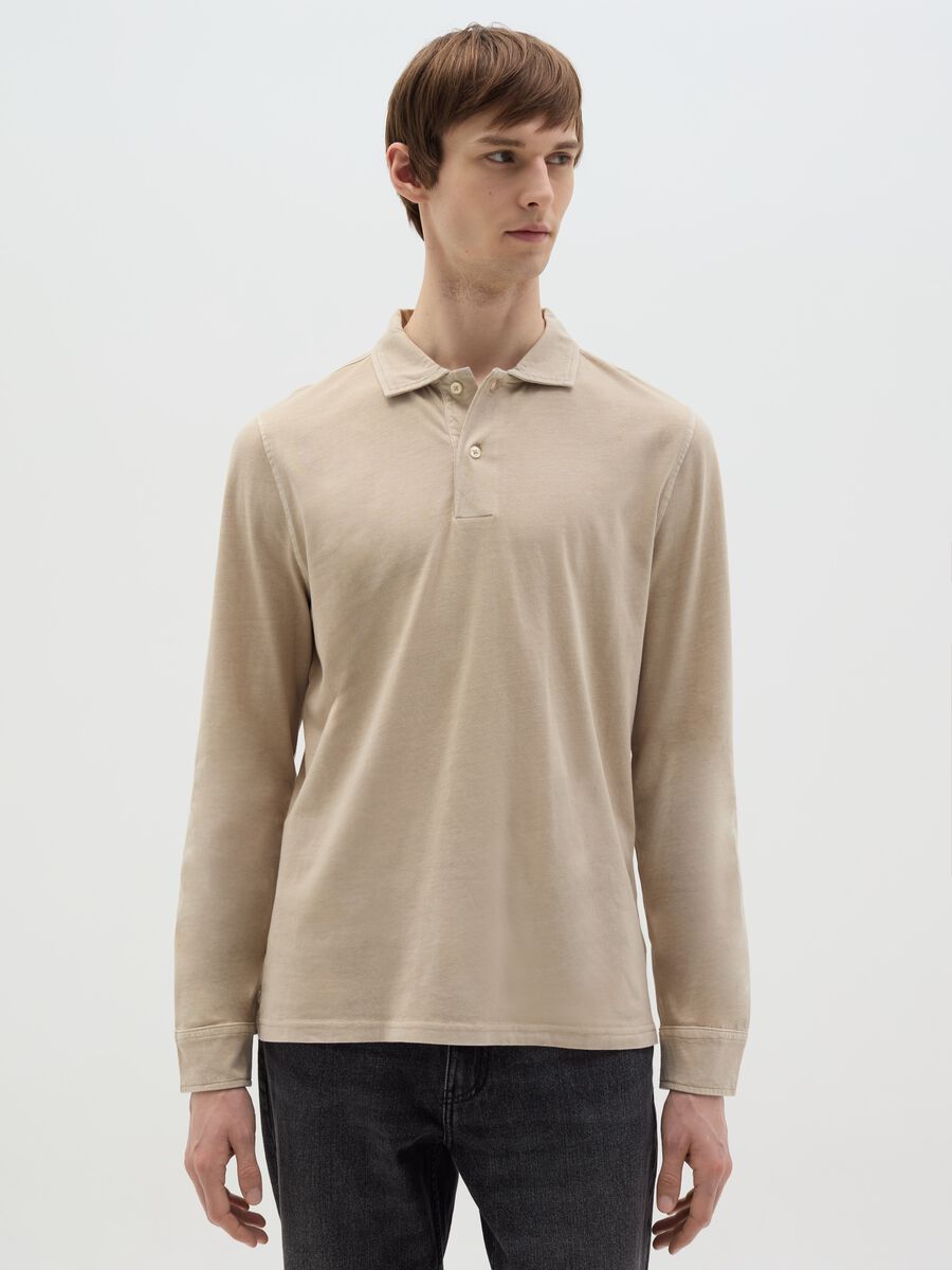 Long-sleeved polo shirt in cotton_0