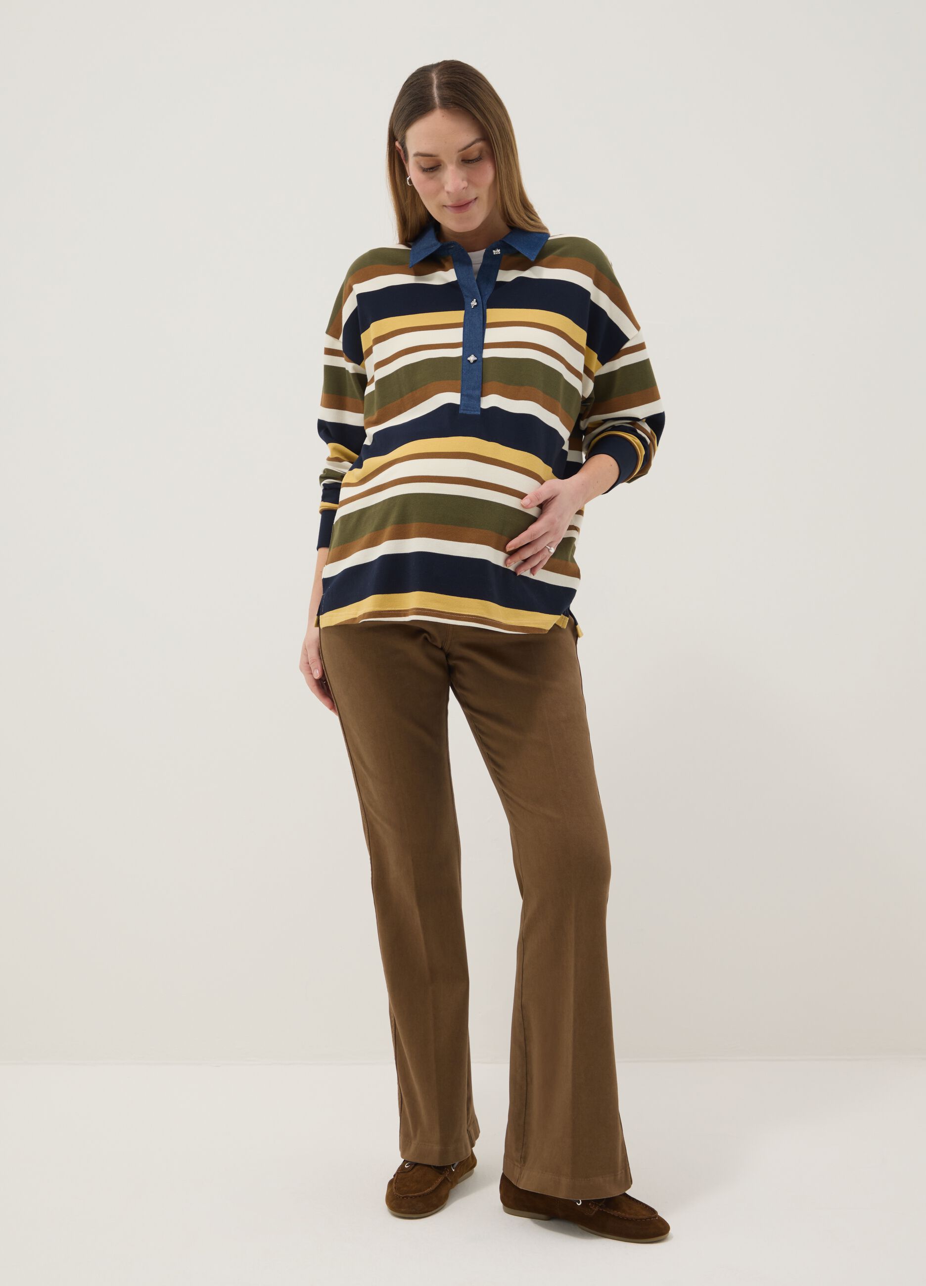 Pantaloni flare premaman marrone in cotone elasticizzato 