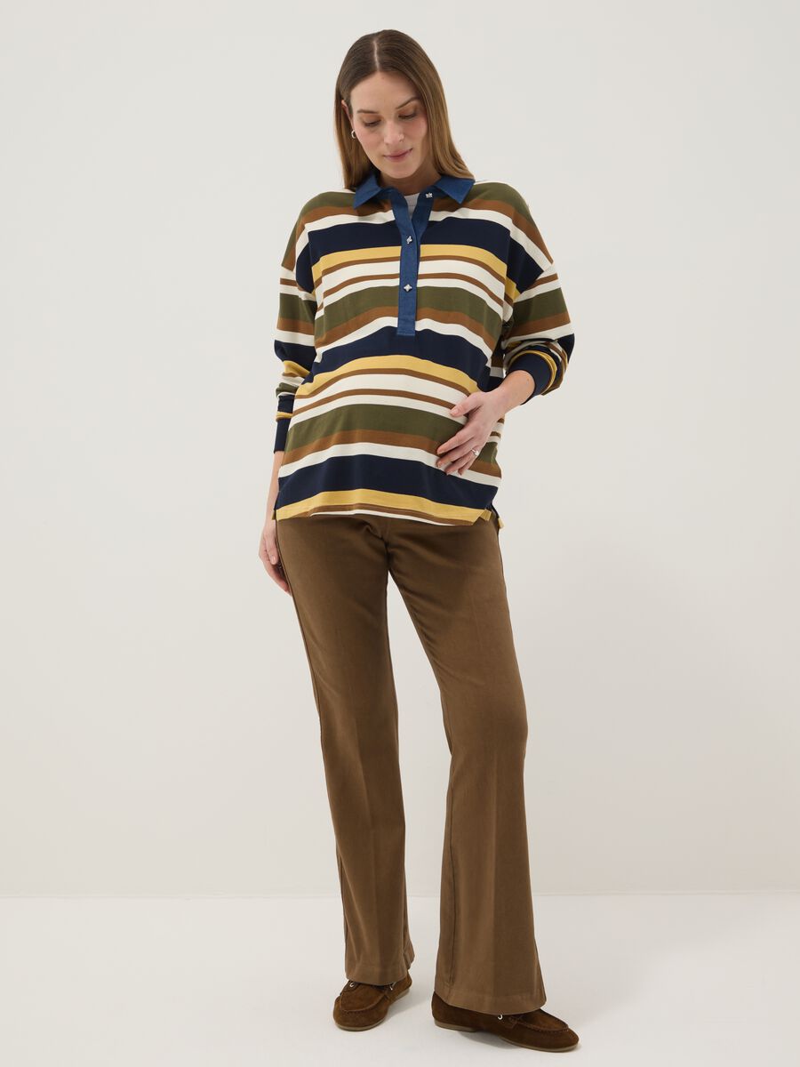 Pantaloni flare premaman marrone in cotone elasticizzato _0