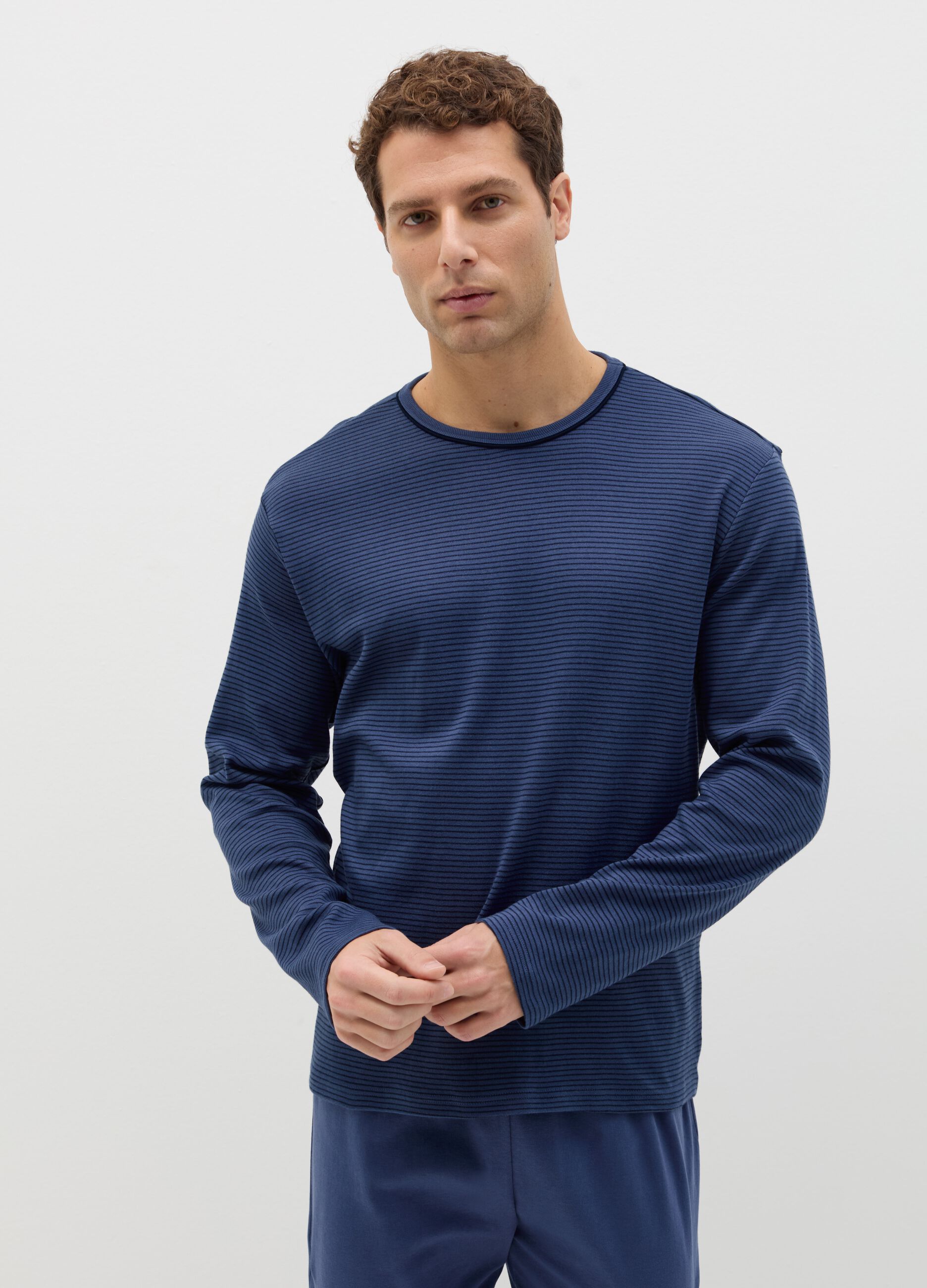 Cotton pyjamas with thin striped top