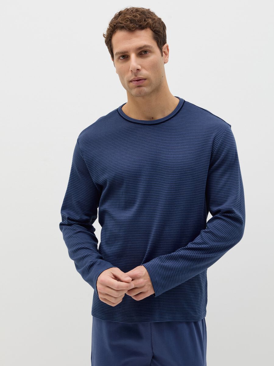 Cotton pyjamas with thin striped top_1