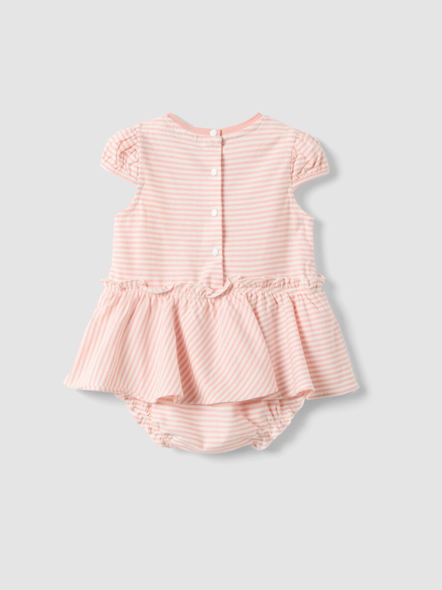 Pagliaccetto in puro cotone a righe multicolor da neonata con ricamo_1