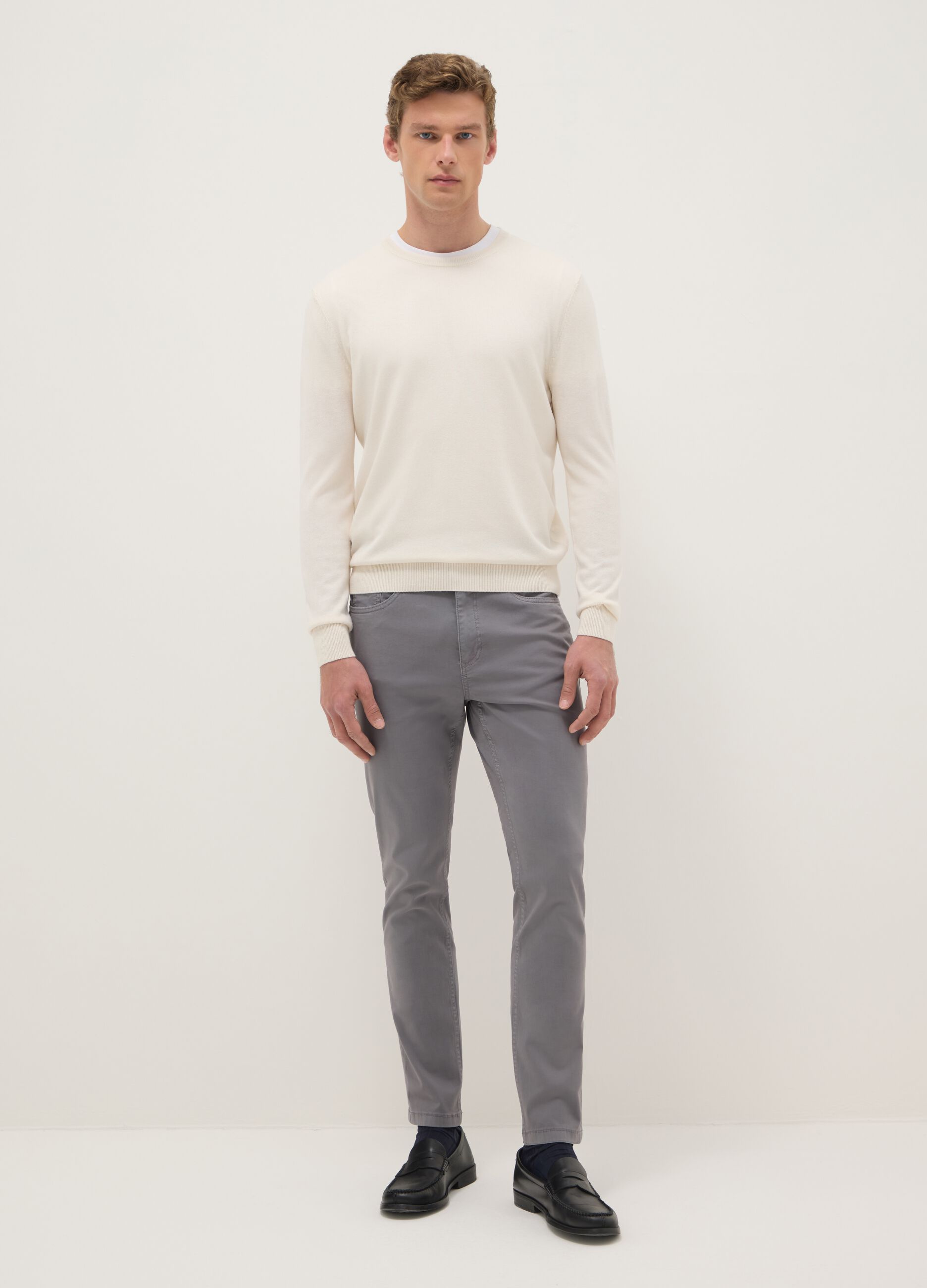 Grey Skinny Fit Stretch Cotton Trousers