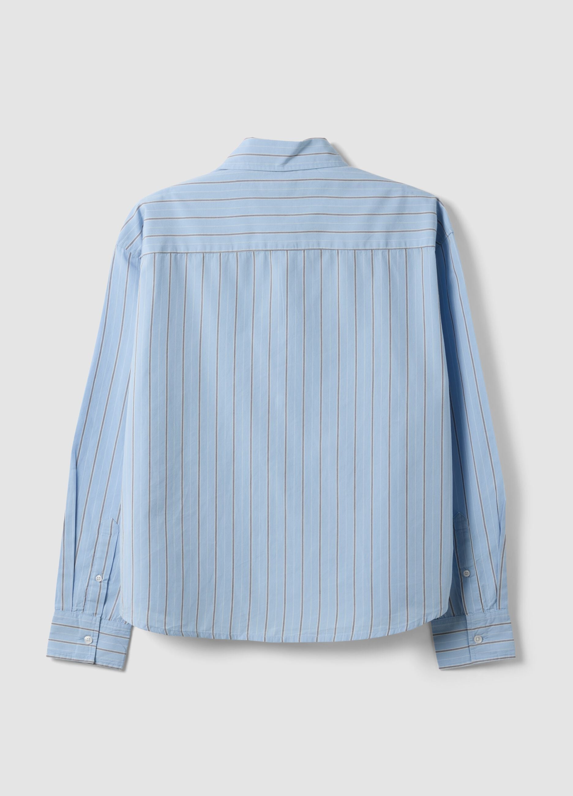 Blue cropped pure cotton striped shirt with oversized fit
