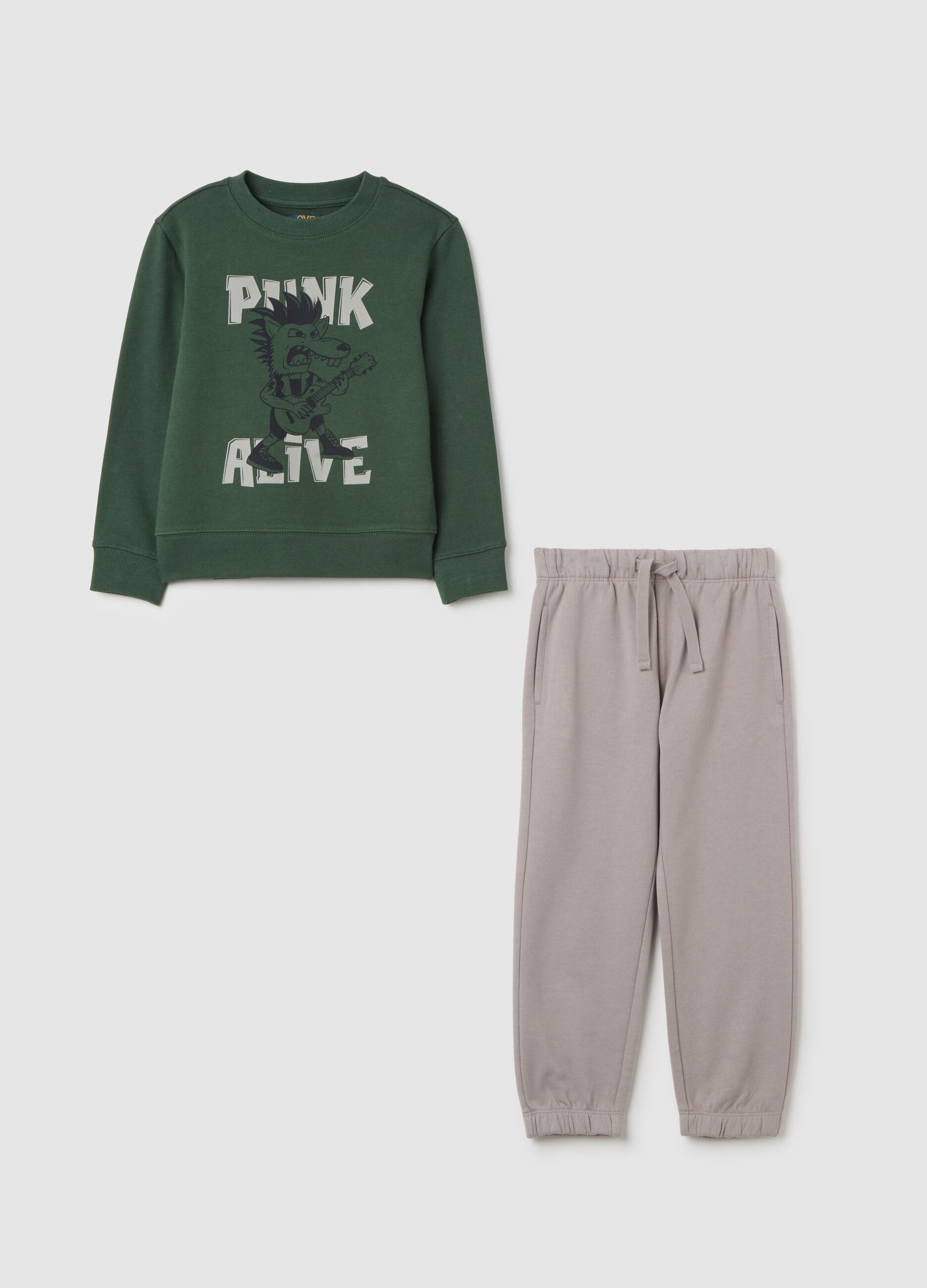 Green and grey cotton jogging set