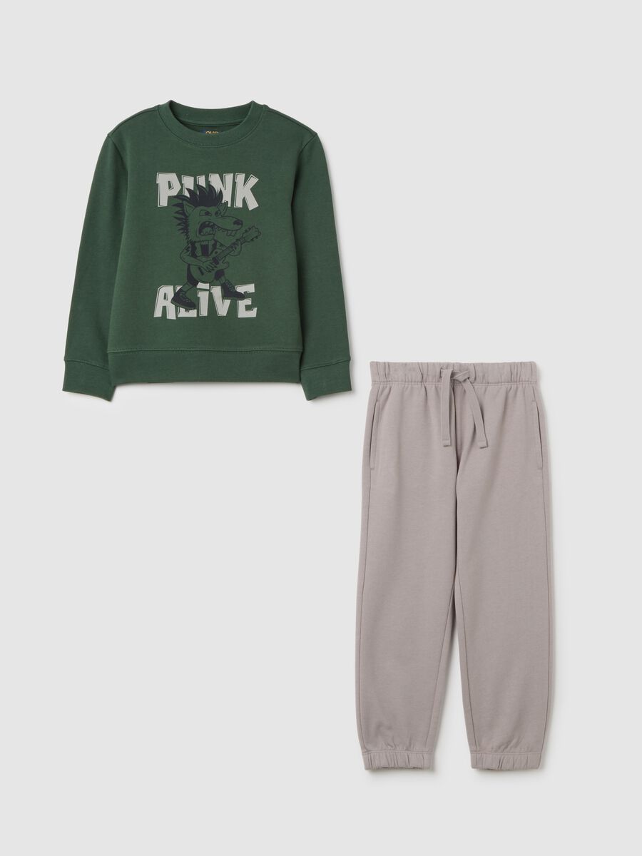 Green and grey cotton jogging set_0