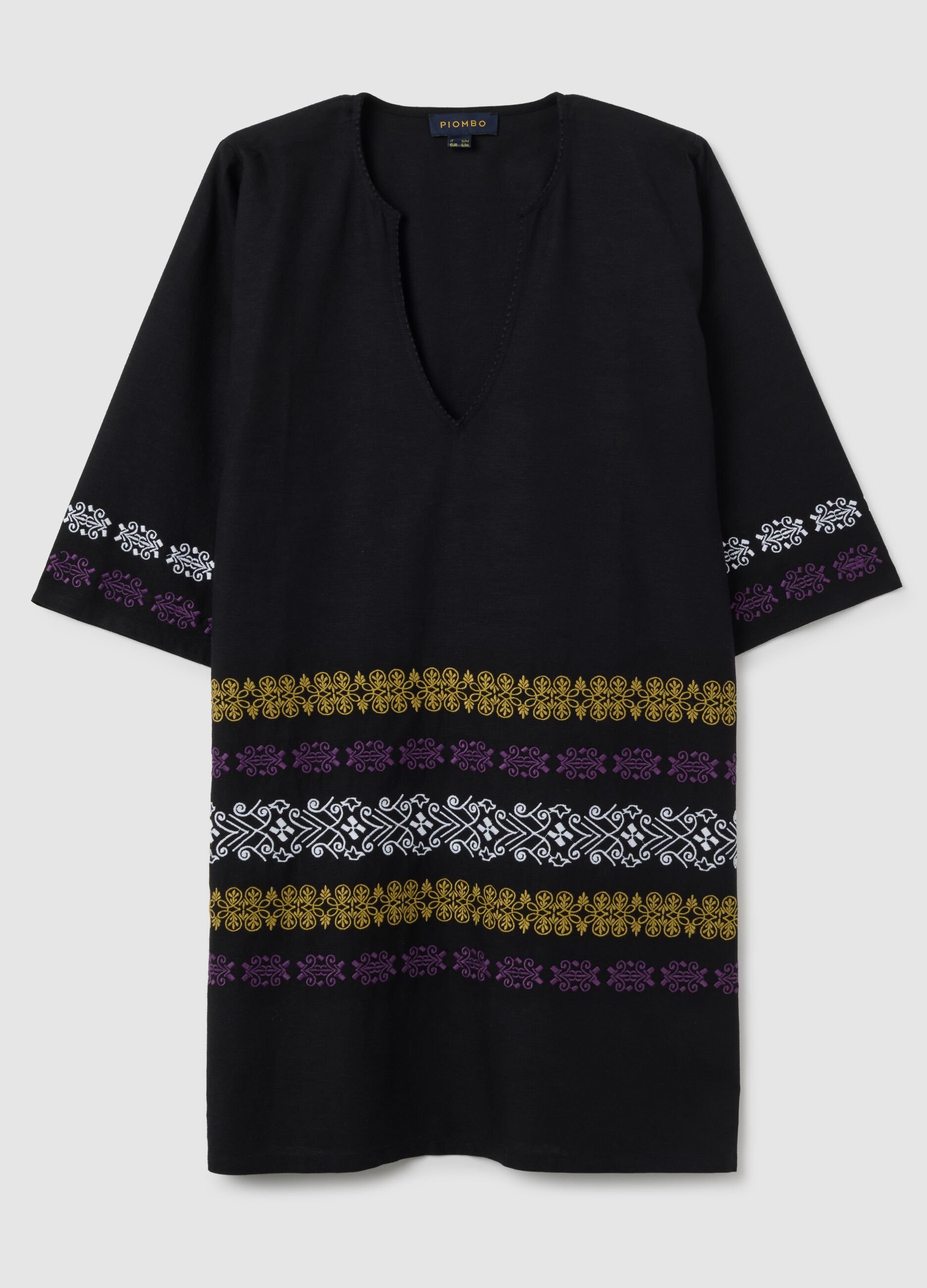 Caftano da donna in misto cotone nero