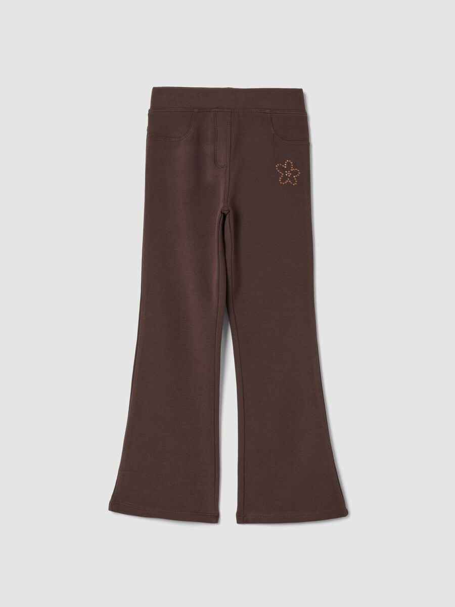 Treggings flare marroni in cotone elasticizzato_0