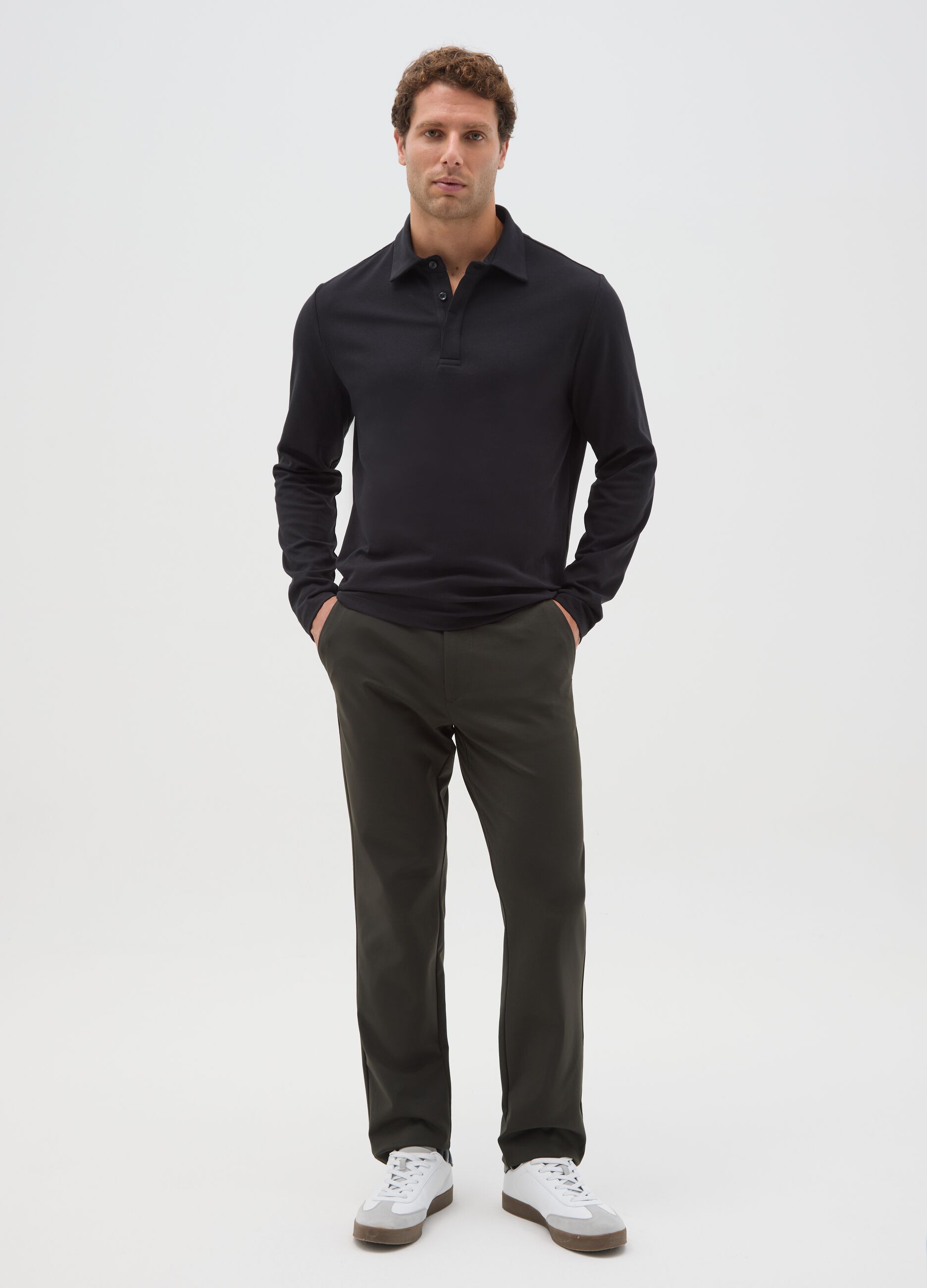 Green cotton blend regular fit chino trousers