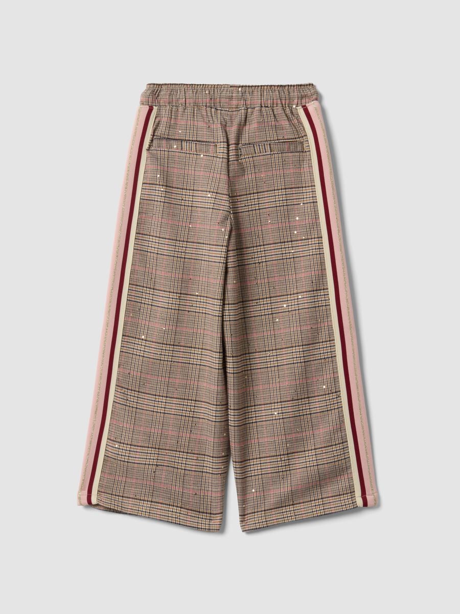 Pantaloni culotte multicolor in viscosa elasticizzata a quadri per bambina_1
