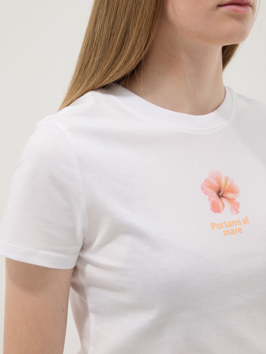 White pure cotton T-shirt with front print_2