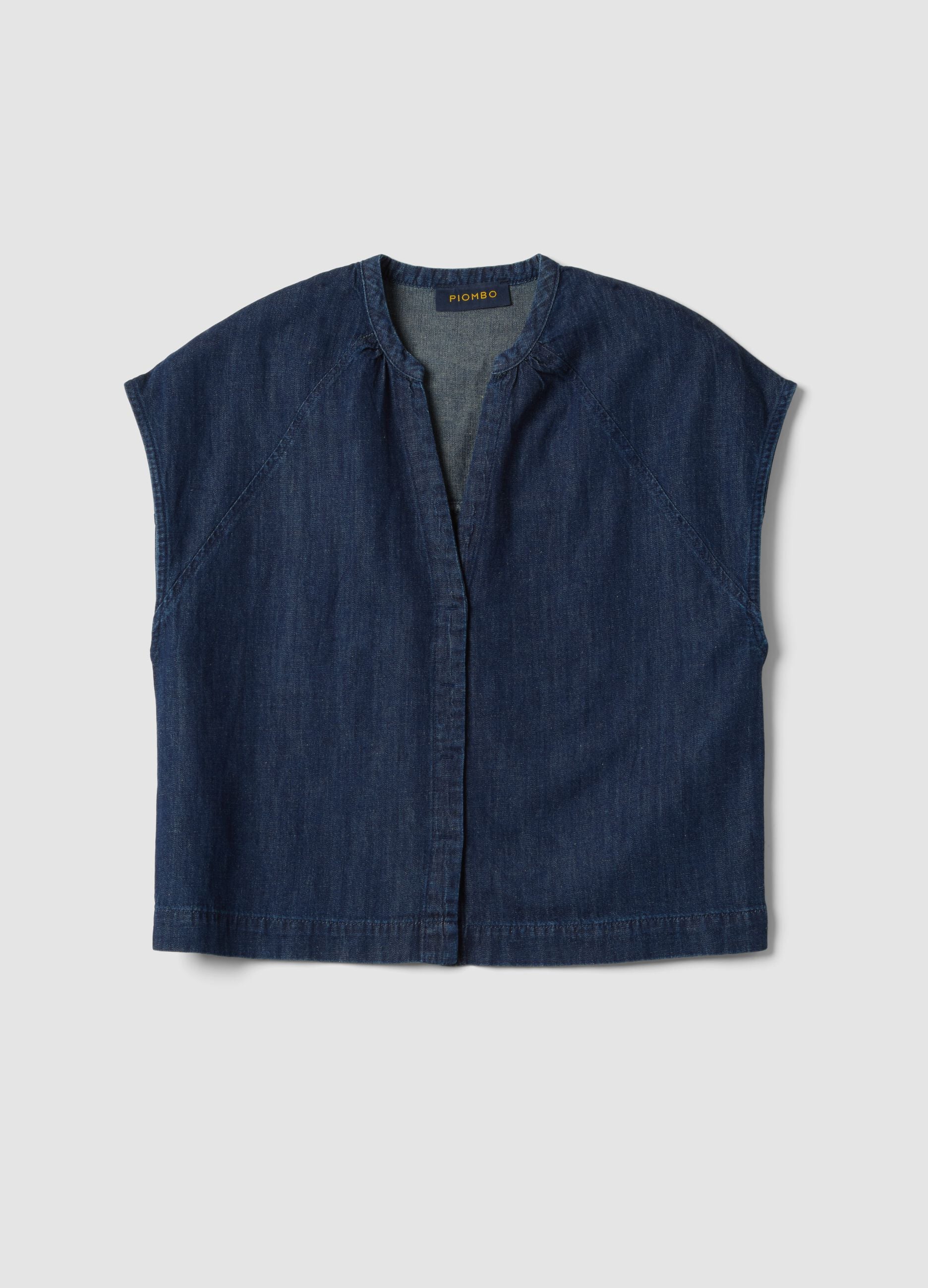 Blue denim shirt in a cotton, linen and viscose blend, oversized fit