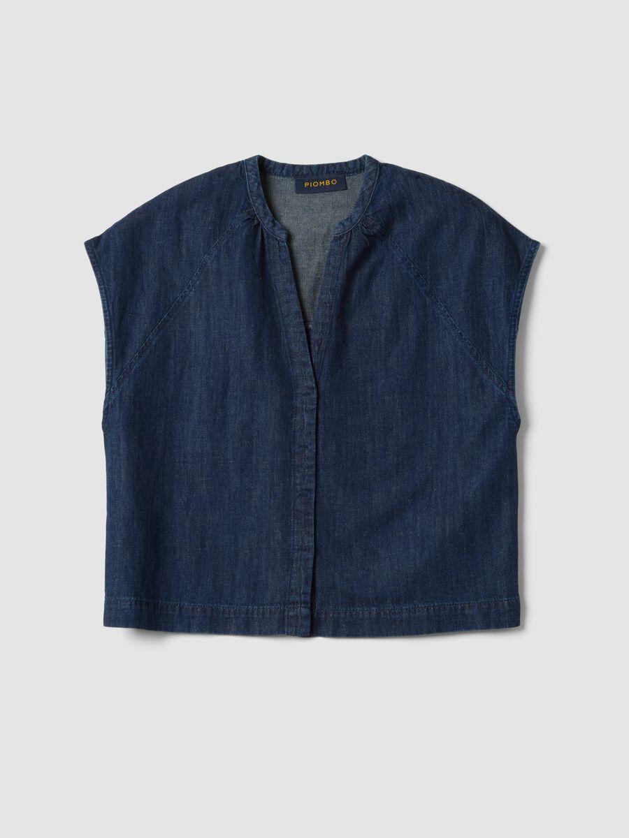 Blue denim shirt in a cotton, linen and viscose blend, oversized fit_4