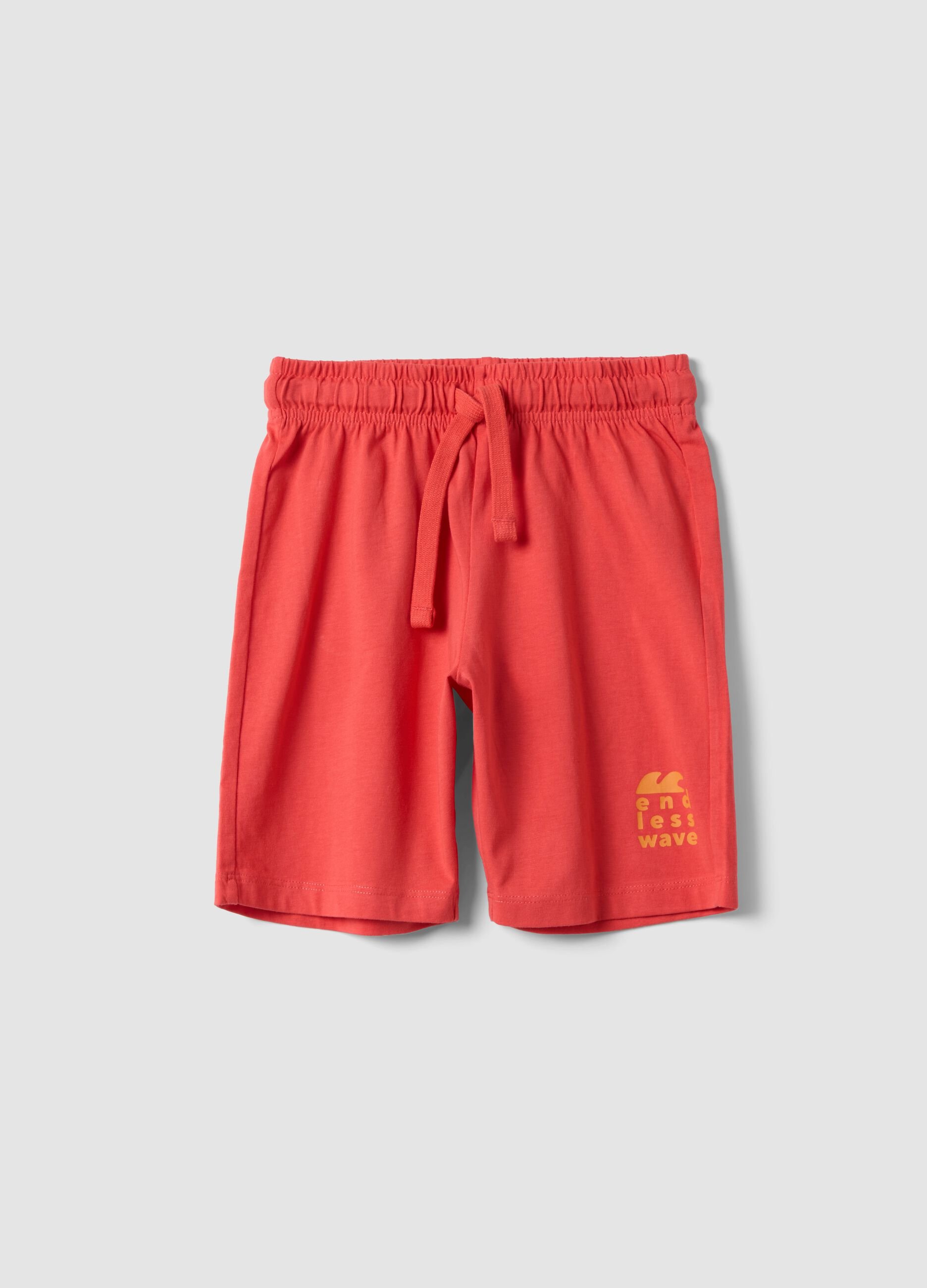 Red organic cotton shorts with elasticated waist