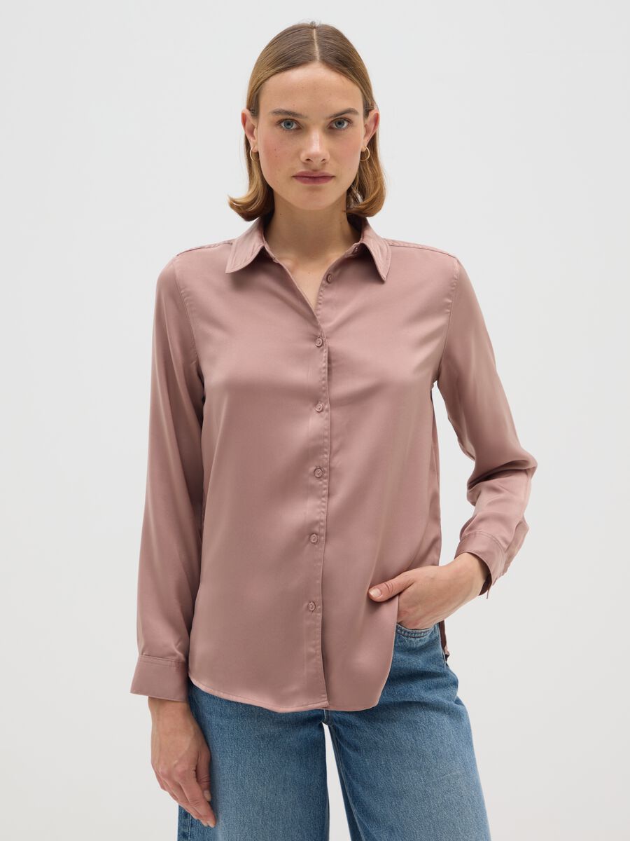 Pink satin shirt regular fit_0
