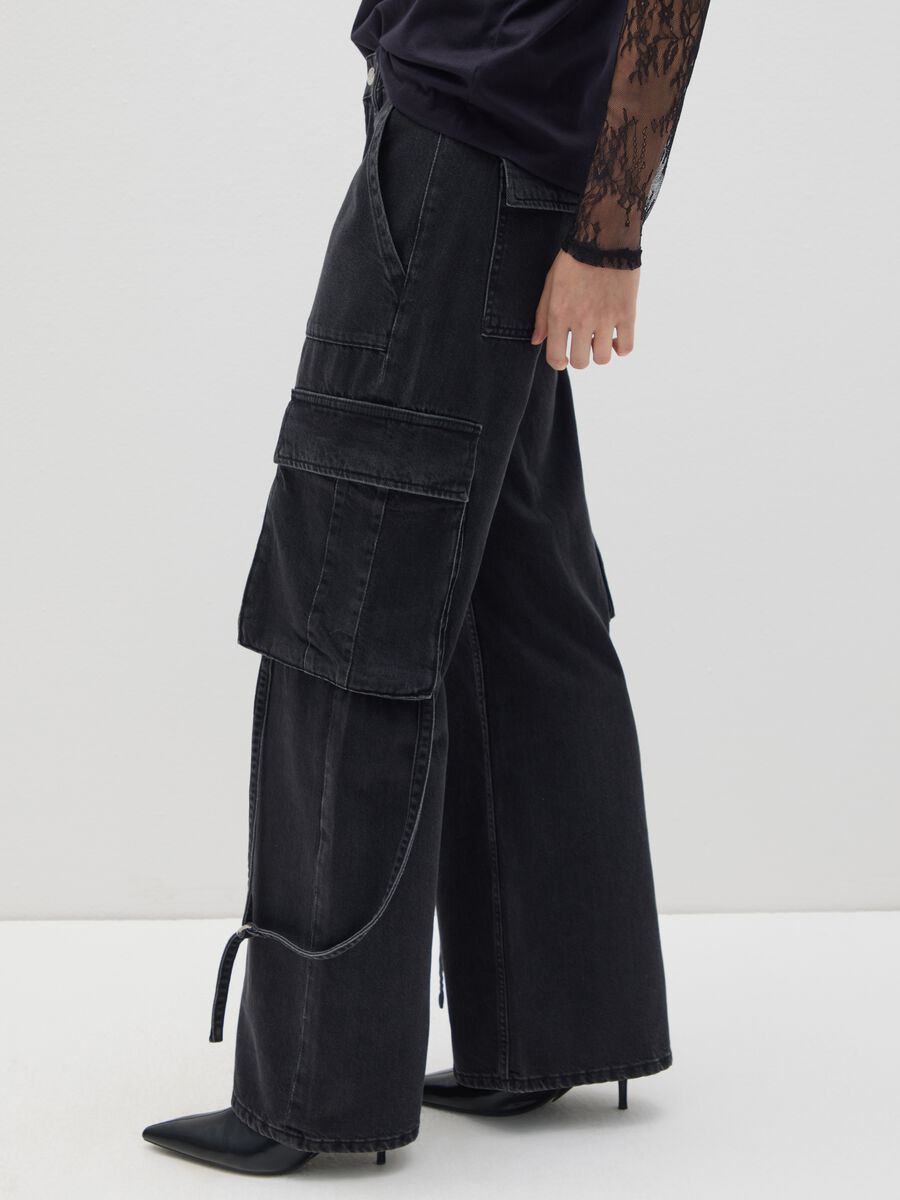 Black pure cotton cargo trousers_3