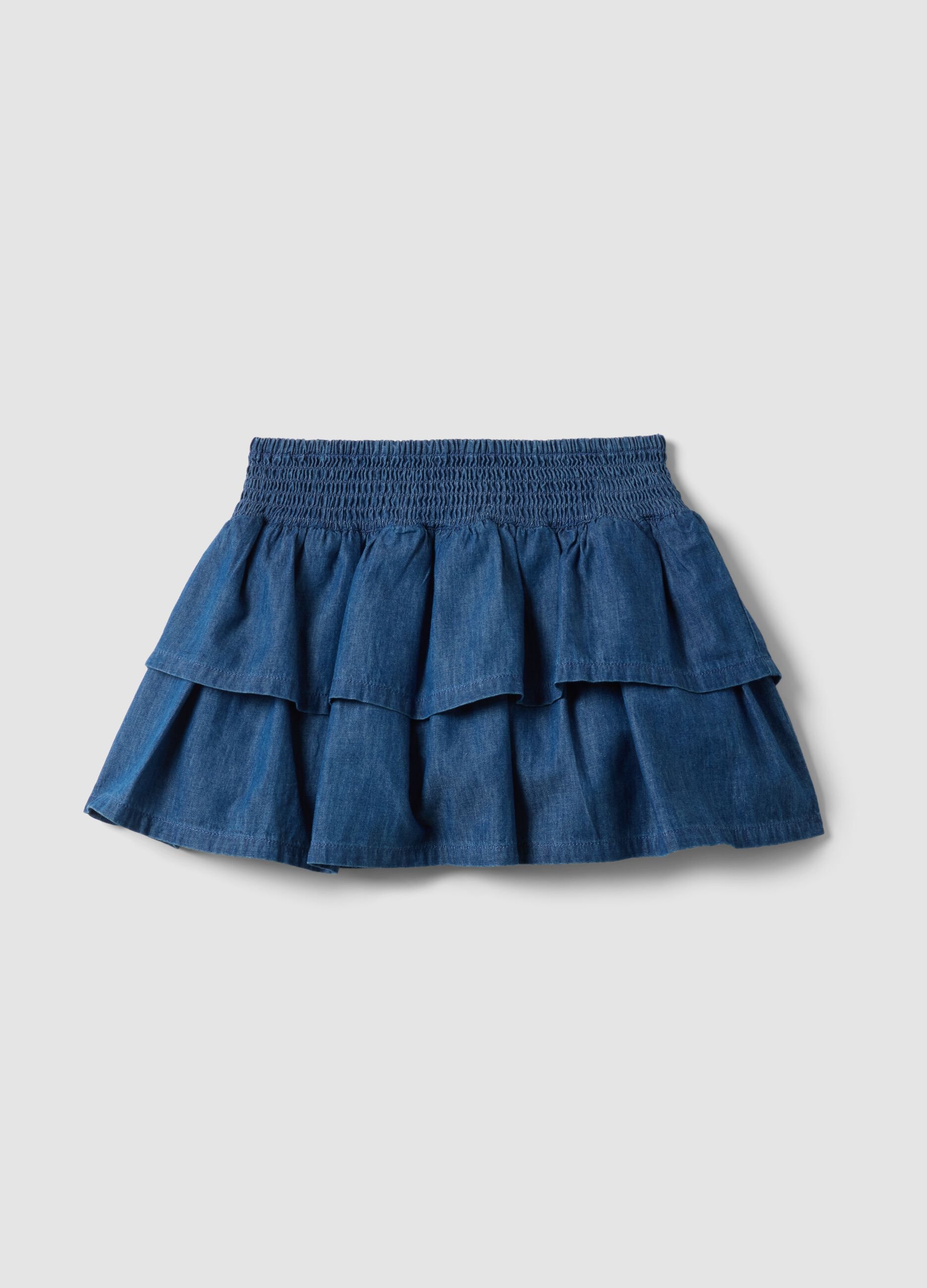 Girls' Regular Fit Blue Denim Pure Cotton Skirt