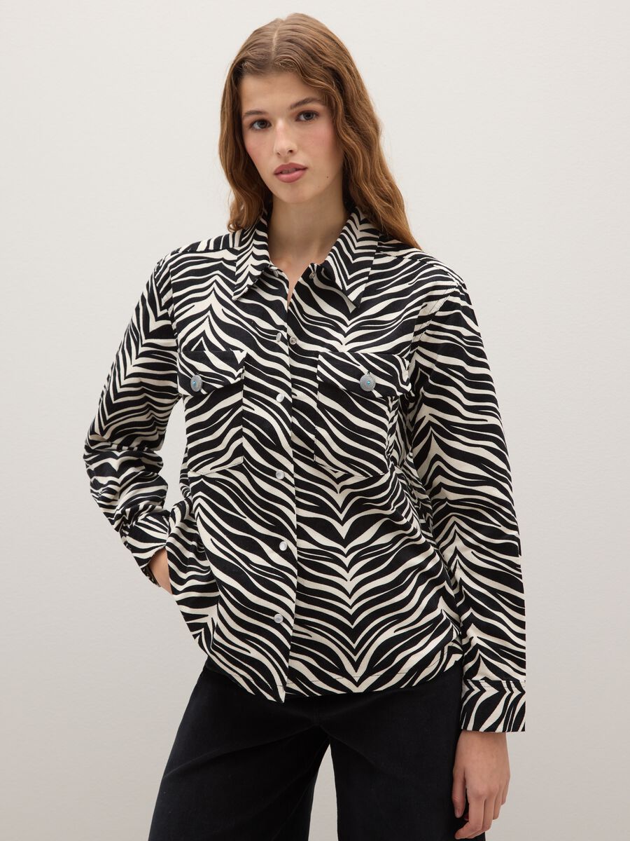 Multicolour shirt with zebra pattern in pure cotton regular fit_1