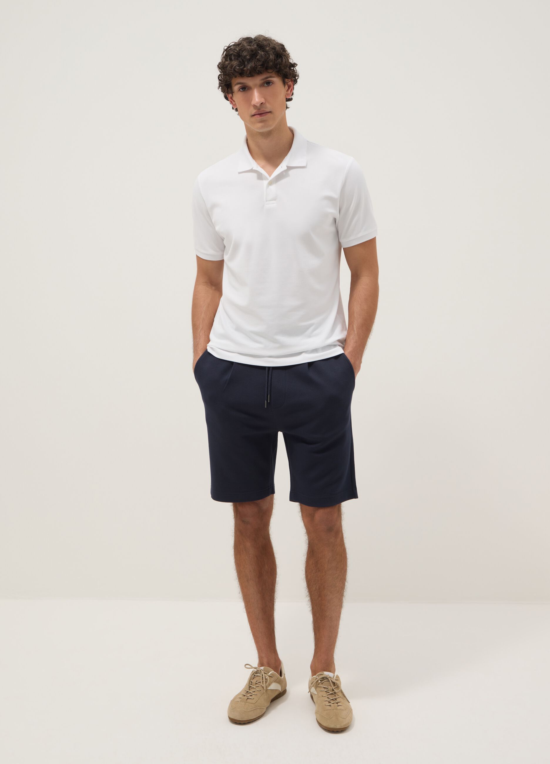 Blue pure cotton shorts with elasticated waist, regular fit