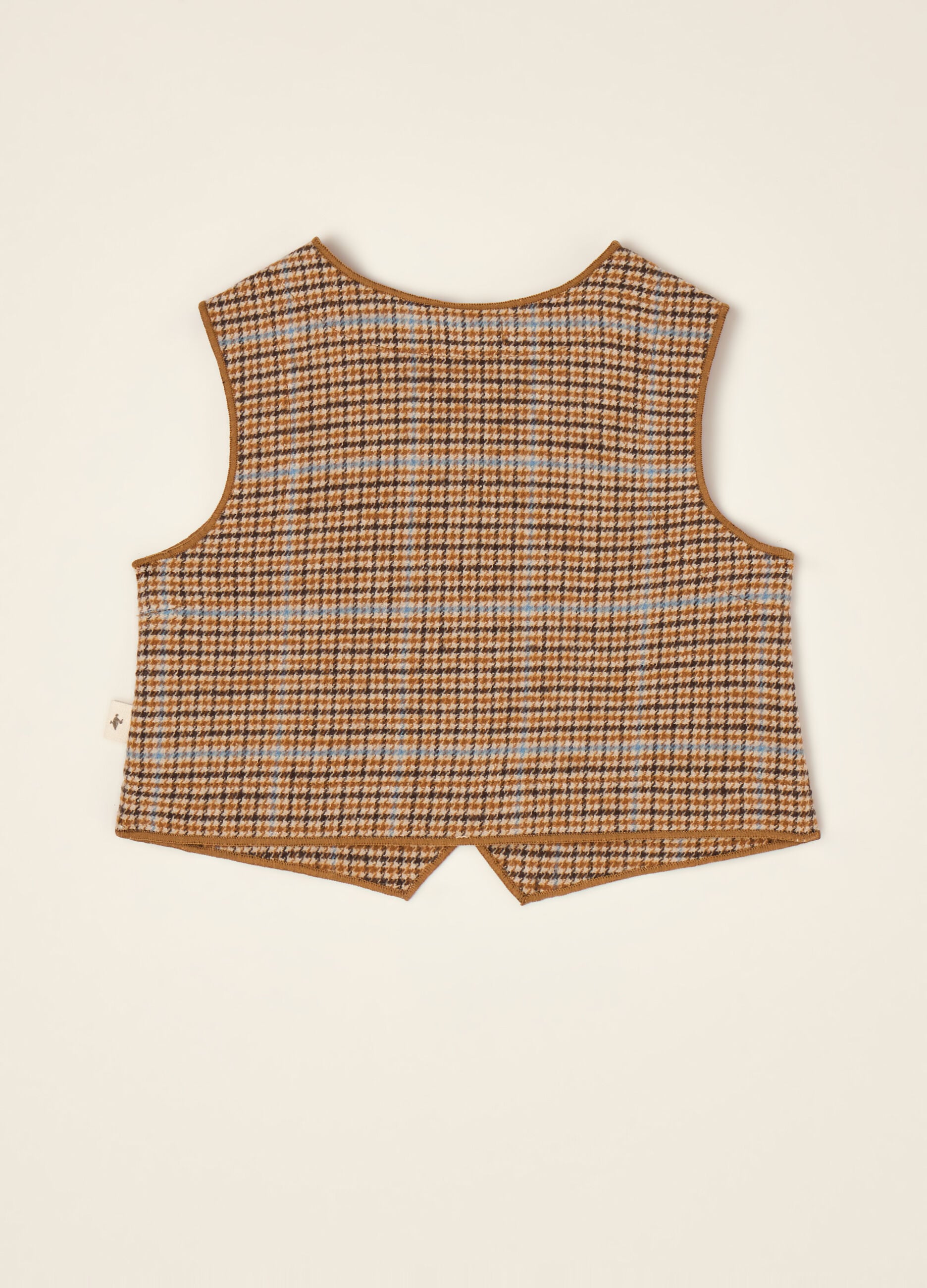 Brown checked cotton-blend crew-neck gilet