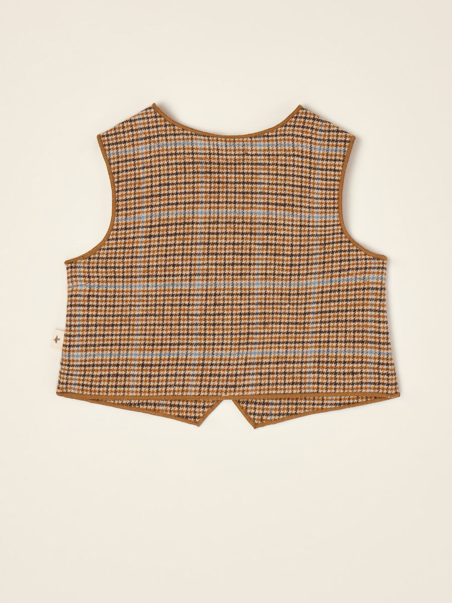 Brown checked cotton-blend crew-neck gilet_2