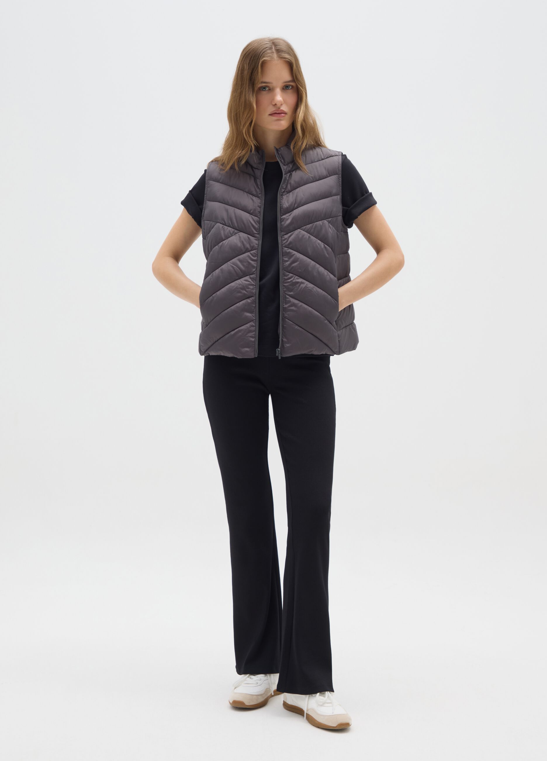 Grey Mixed Material Regular Fit Gilet