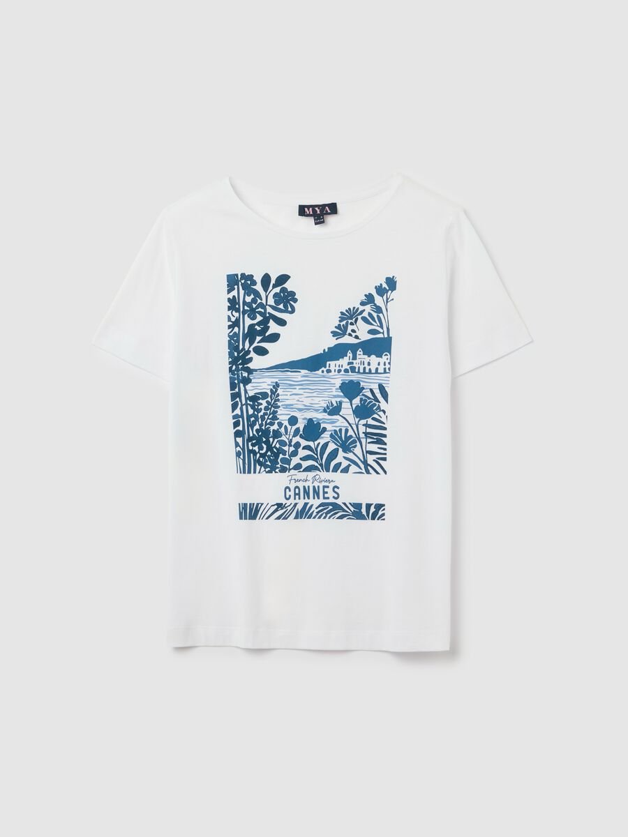 White T-shirt with blue Cannes print_0