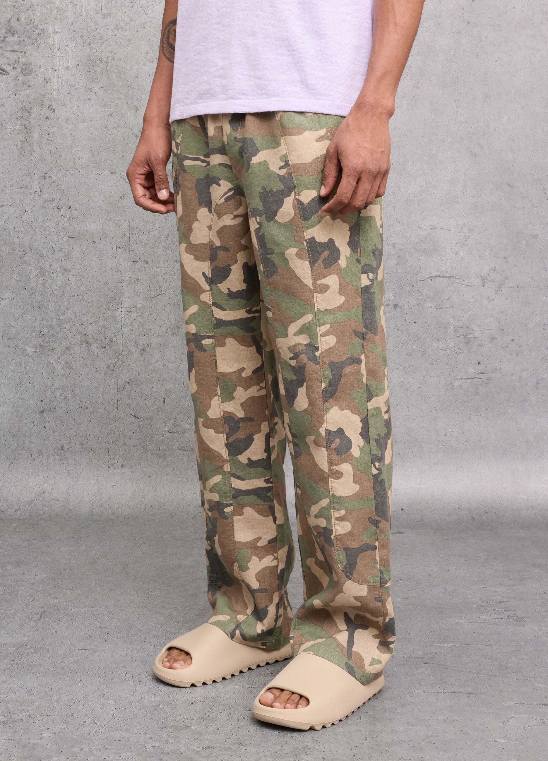 100% Linen Wide-Leg Camo Trousers