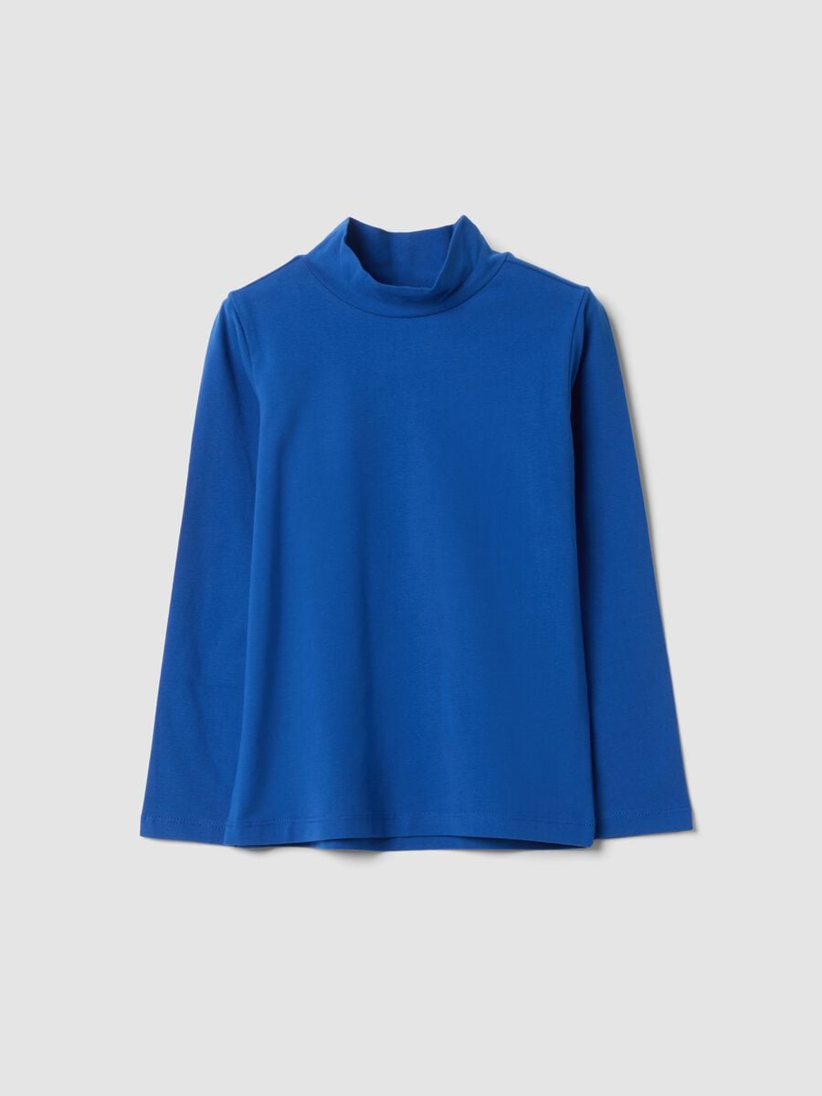 Blue stretch organic cotton crew-neck T-shirt_0