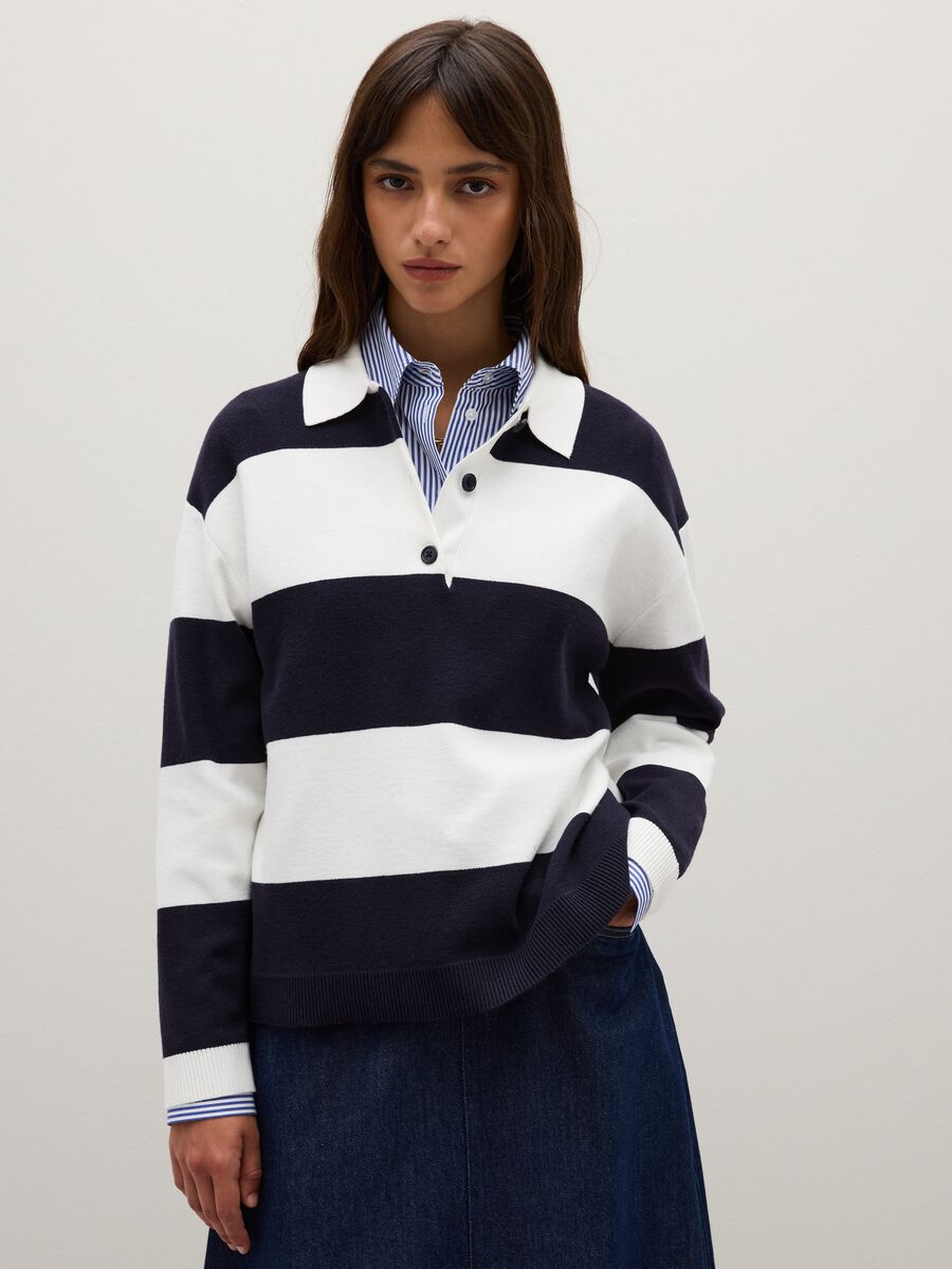 Regular fit blue and white mixed sweater_0