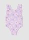 Purple ruffle-trim swimsuit in stretch fabric_0