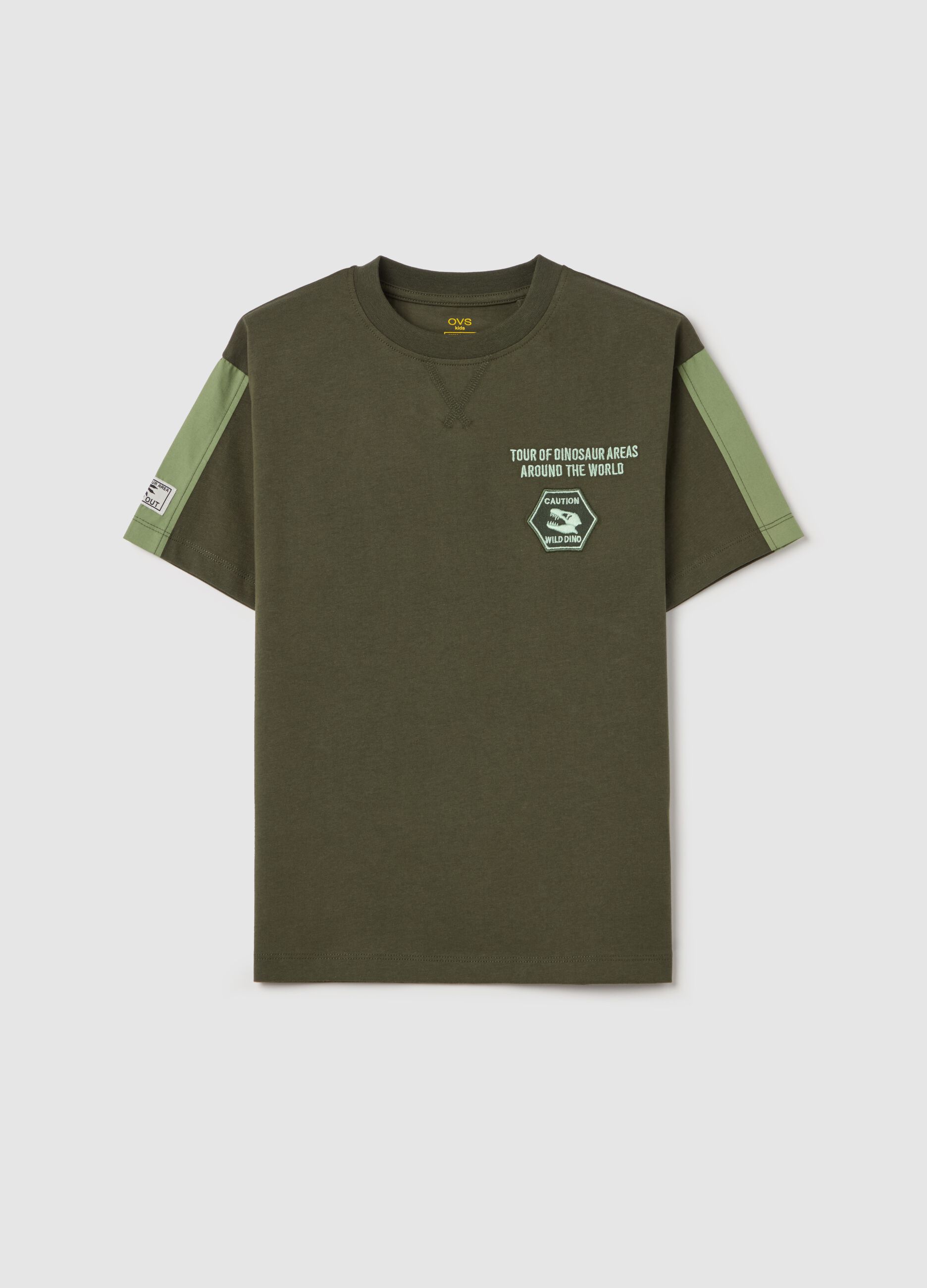 Cotton T-shirt with "Tour of dinosaur areas" embroidery