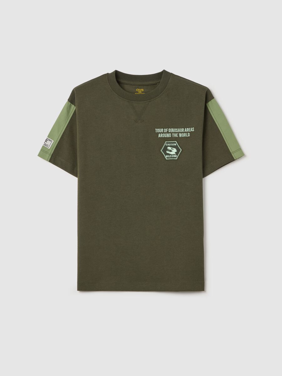 Cotton T-shirt with "Tour of dinosaur areas" embroidery_0