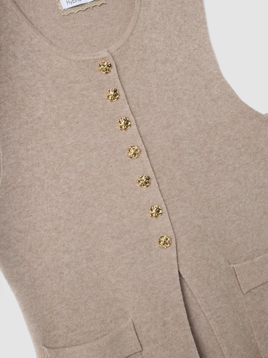 Beige viscose-blend gilet with jewel buttons_1