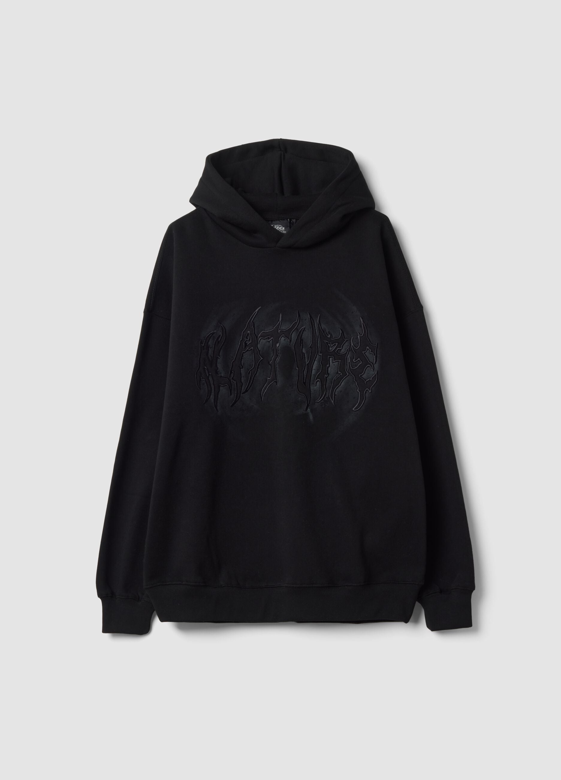 Black cotton-blend hoodie with embossed print