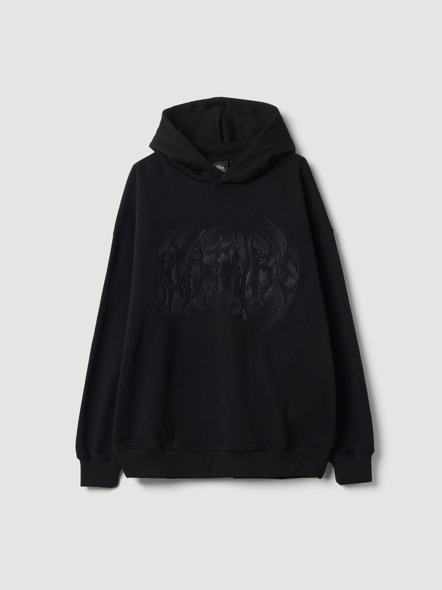 Black cotton-blend hoodie with embossed print_0
