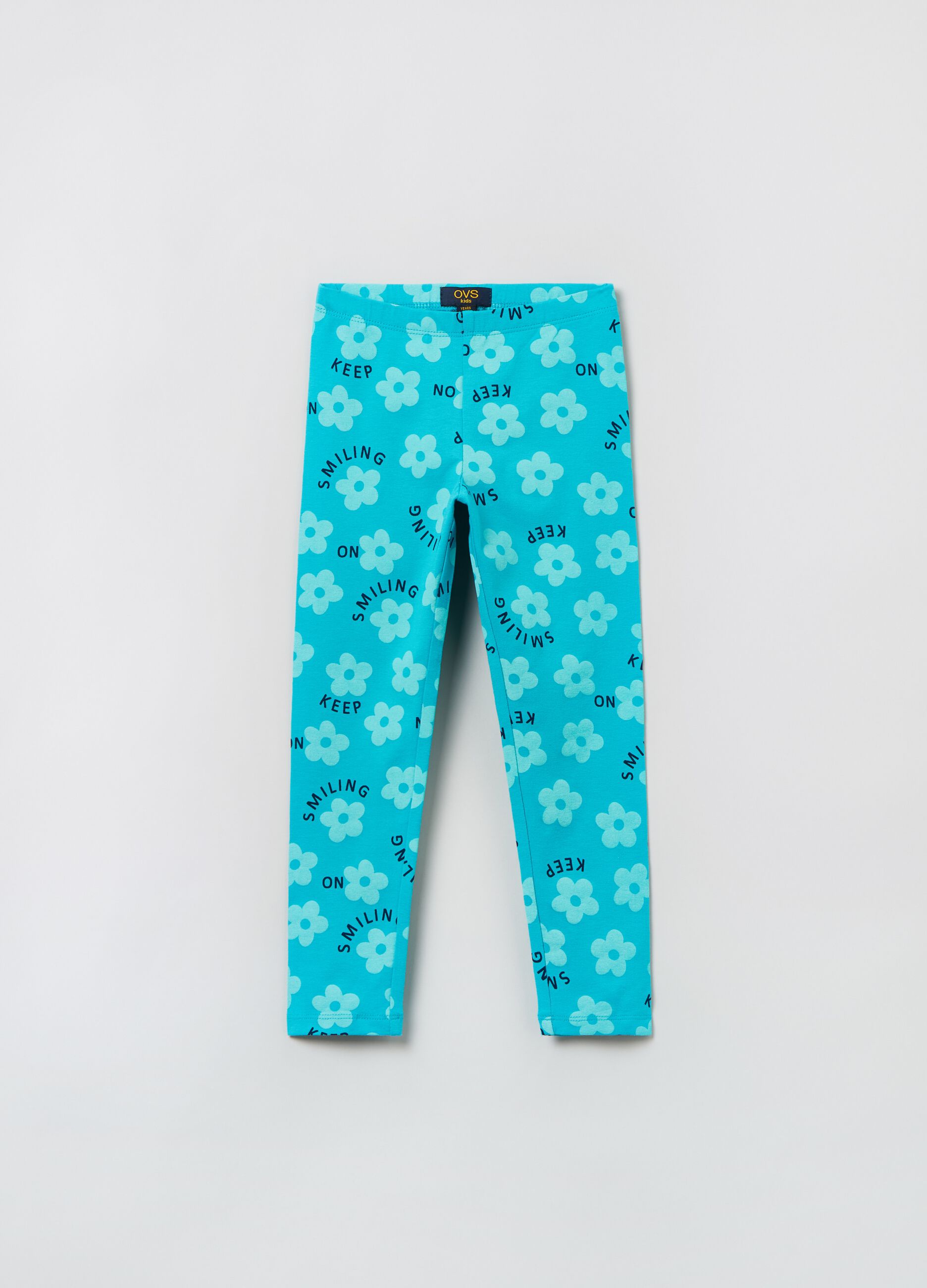 Leggings in cotone stretch stampa fiori_0