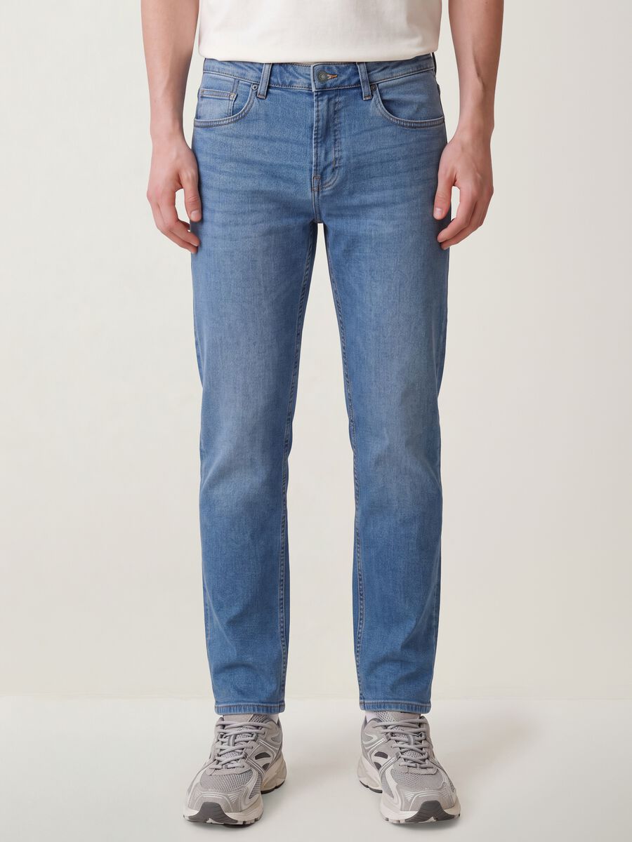 Light blue stretch cotton comfort-fit jeans_1